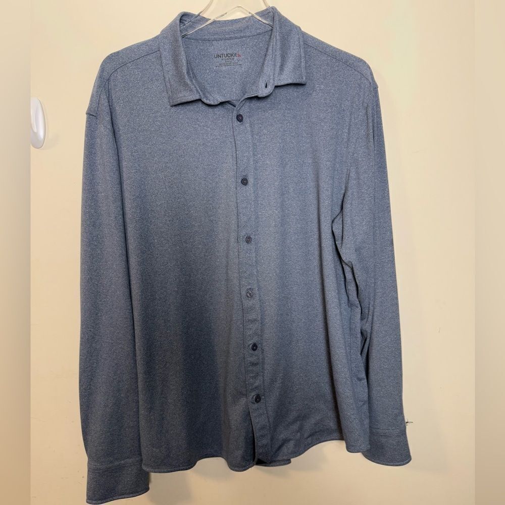 Untuckit Perf Tee BD Mens XL Button Up Shirt Storm Long Sleeve Performance Blue